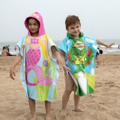 Confortable toalla de microfibra de poncho niños y niños de microfibra de playa poncho