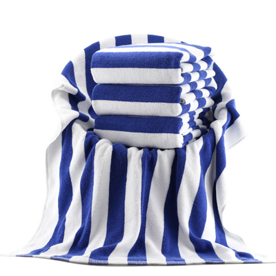 Logo bordir 100% Kain katun stripe handuk antibakteri untuk mandi dan pantai