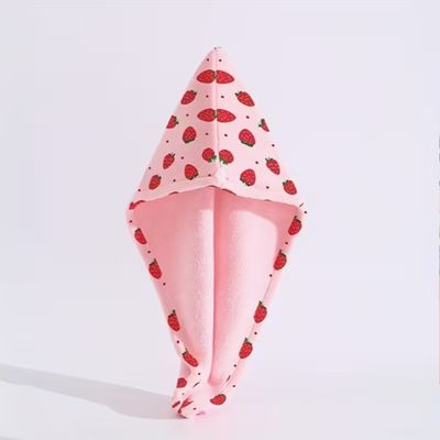 Strawberry Print Ultra-Fine Fiber Hair Towel – Cute, Quick-Dry & Super Absorbent