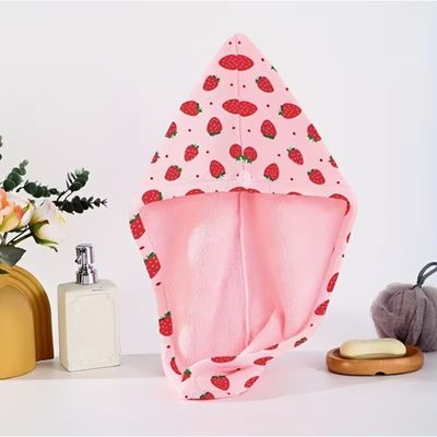 Strawberry Print Quick-Dry Microfiber Hair Towel – ISO Certified & SEDEX 4P Certified for Gentle Hair Care