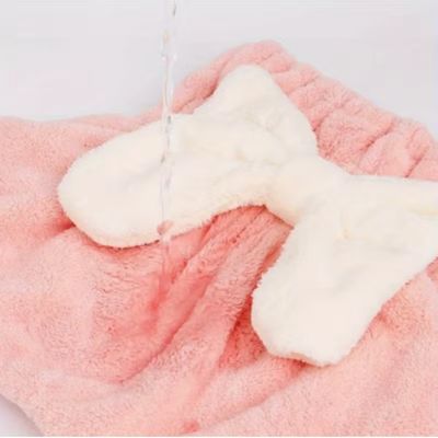 Customizable Size Quick-Dry Bow Hair Towel with Premium Coral Fleece for Soft and Frizz-Free Drying