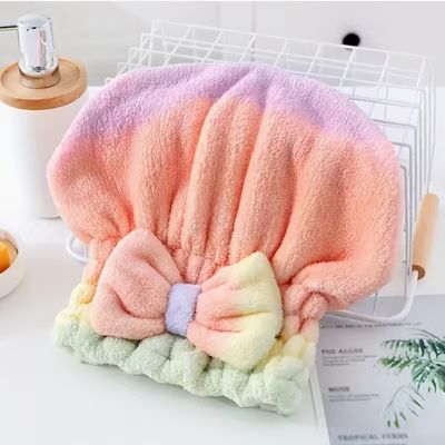 Customizable Size Microfiber Hair Towel with Adorable Bow Detail Made from Premium Coral Fleece