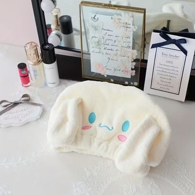 Hello Kitty Sanrio Hair Drying Cap with Cute Embroidery Made of Premium Coral Fleece Gentle on Scalp