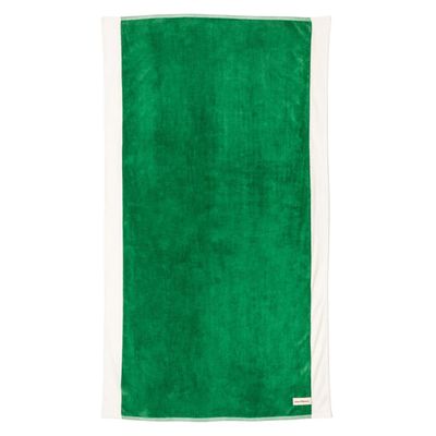 Luxury Resort Beach Towel with Green Stripes - Oversized 600gsm Premium Cotton Towel for Five-Star Experience