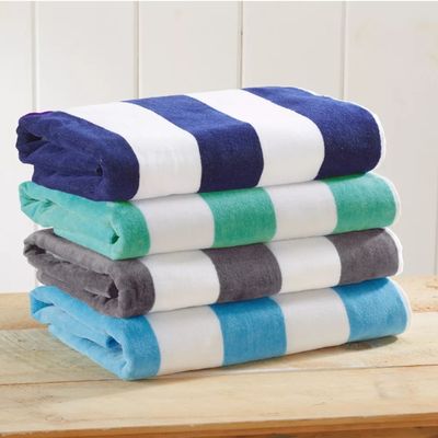 High-GSM Striped Travel Beach Towel with Reversible Velour and Terry for Premium Absorbency