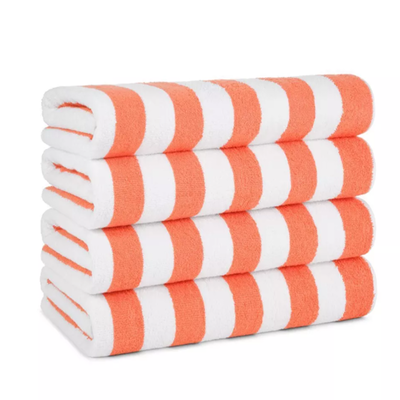Bright White Vibrant Yarn-Dyed Stripes Family-Friendly Large Beach Towel and Cabana Towel
