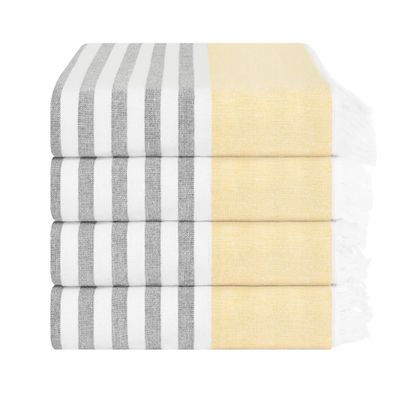 Authentic Peshtemal Beach Towel with Traditional Stripes Hand-Knotted Fringe and Flat-Weave Construction