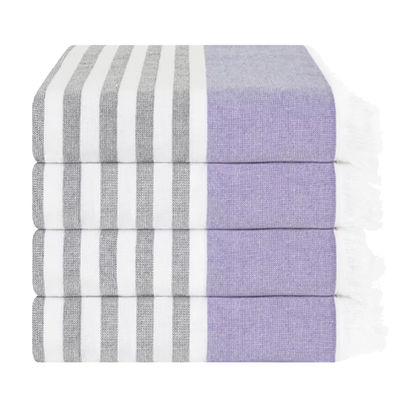 Bohemian 350gsm Beach Towel with Artistic Stripes and Decorative Fringe