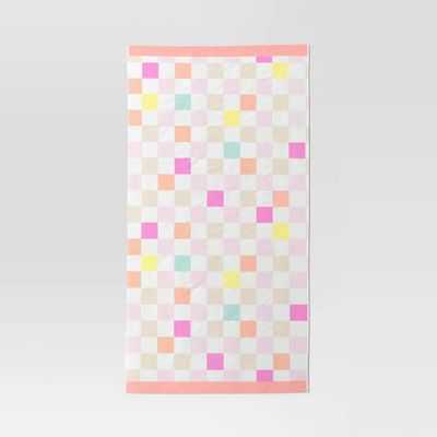 Multicolor Checkered Beach Towel with Quick-Drying Comfort and Vibrant Style in 100% Premium Terry Cotton